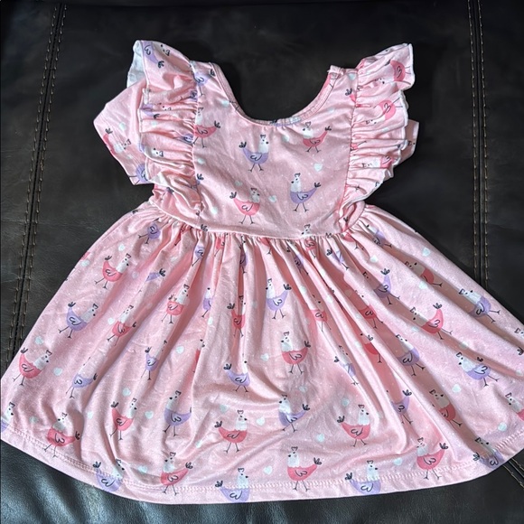 Pink Kids Dress with Bird Print - Picture 1 of 4